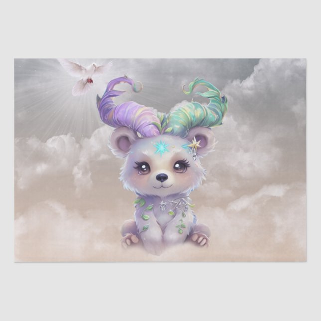 Papel De Seda Cubo de urso mágico com brilho pastel. (Frente )