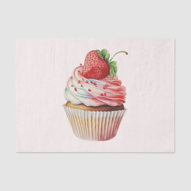 Papel De Seda Cupcake de morango deserto doce (Frente )