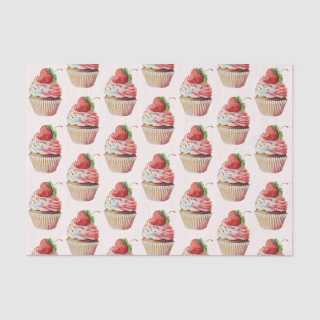 Papel De Seda Cupcake de morango Padrão de deserto doce (Frente )