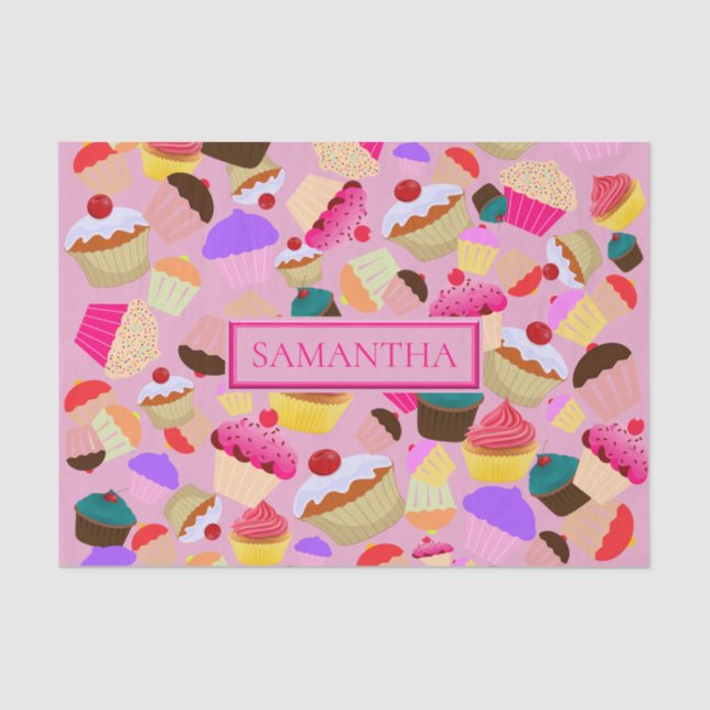 Papel De Seda Cupcake Rosa Brilhante - Personalizado (Frente )