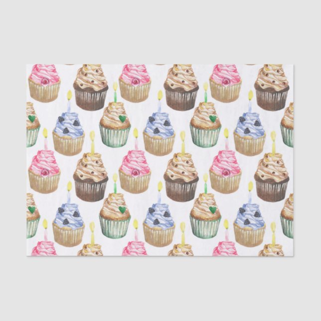 Papel De Seda Cupcakes de aquarela (Frente )