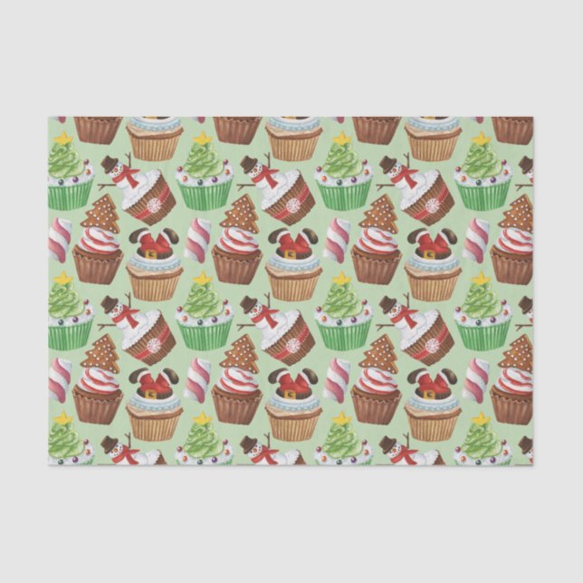 Papel De Seda Cupcakes de Natal com Aquarela (Frente )