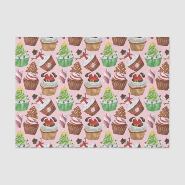 Papel De Seda Cupcakes de Natal com Aquarela (Frente )