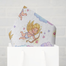 Papel De Seda Cupidos Voadores Caprichosos no Céu Azul Fantasia