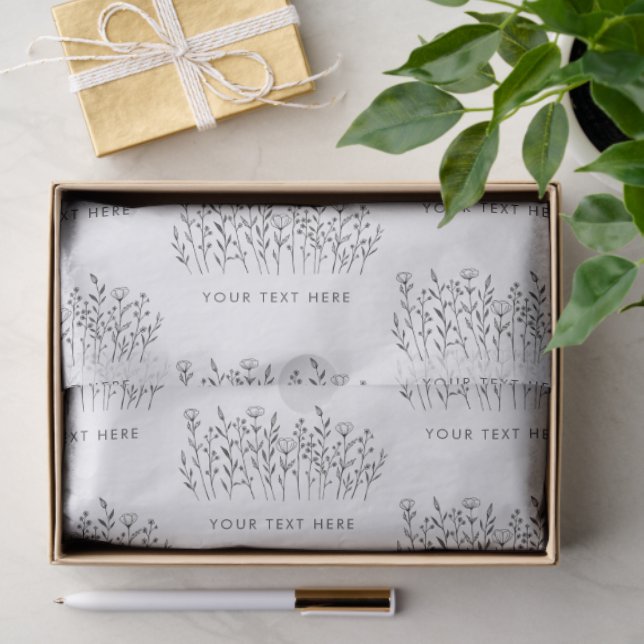 Papel De Seda CUSTOM TEXT Chic Elegant Wildflower Line Art (Presente)
