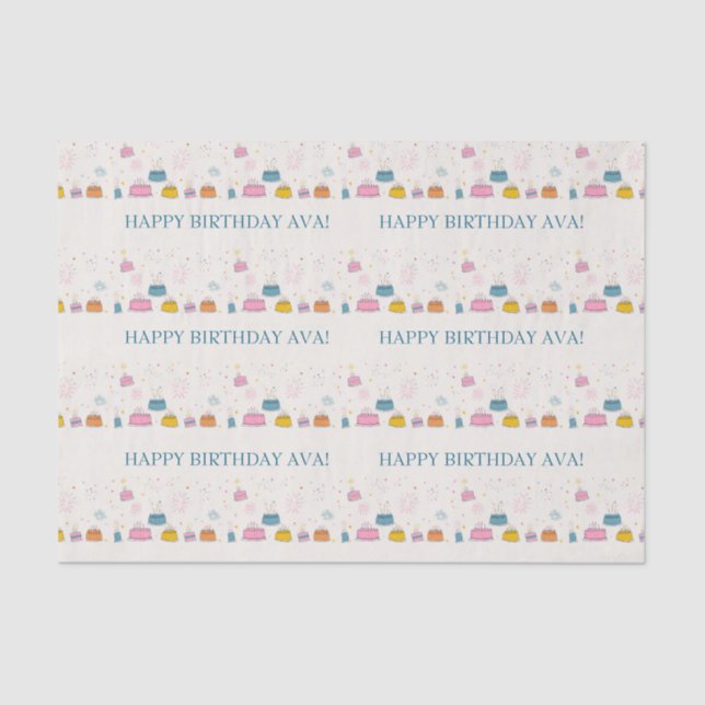 Papel De Seda Customizable Confetti & Cake Birthday  (Frente )
