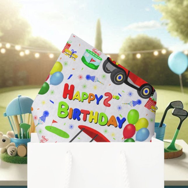 Papel De Seda Cute 2nd Birthday Red Golf Cart Boy's  (Criador carregado)