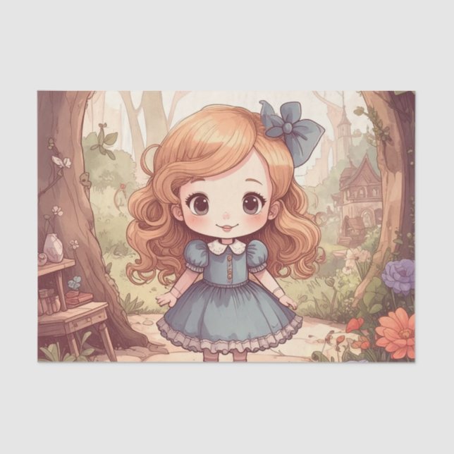 Papel De Seda Cute Alice in Wonderland Whimsical Woodland Art (Frente )