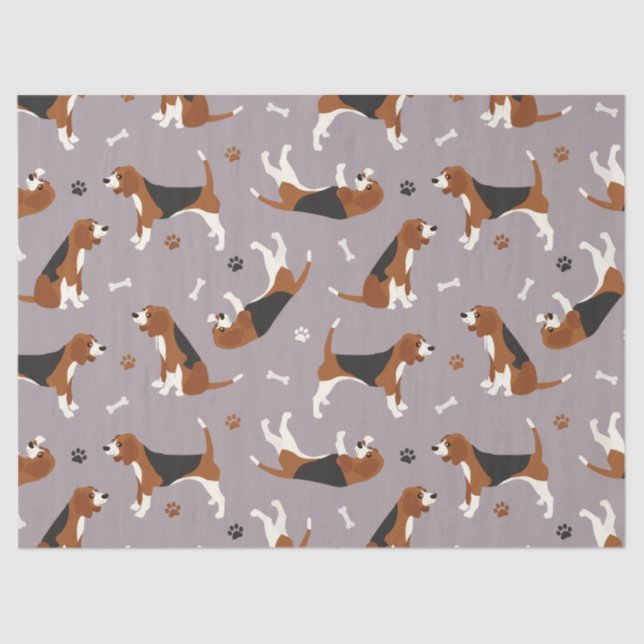 Papel De Seda Cute Beagles Paws and Bones Gray (Frente )
