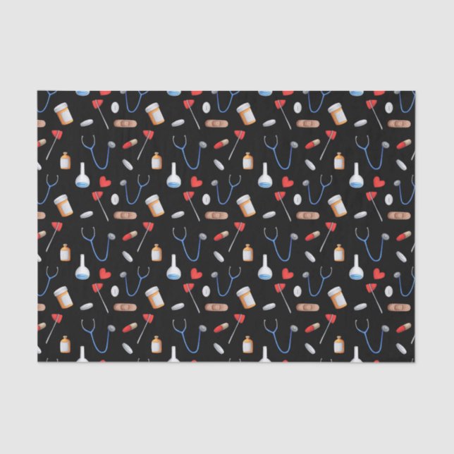 Papel De Seda Cute Black Pattern Nurse Medical (Frente )