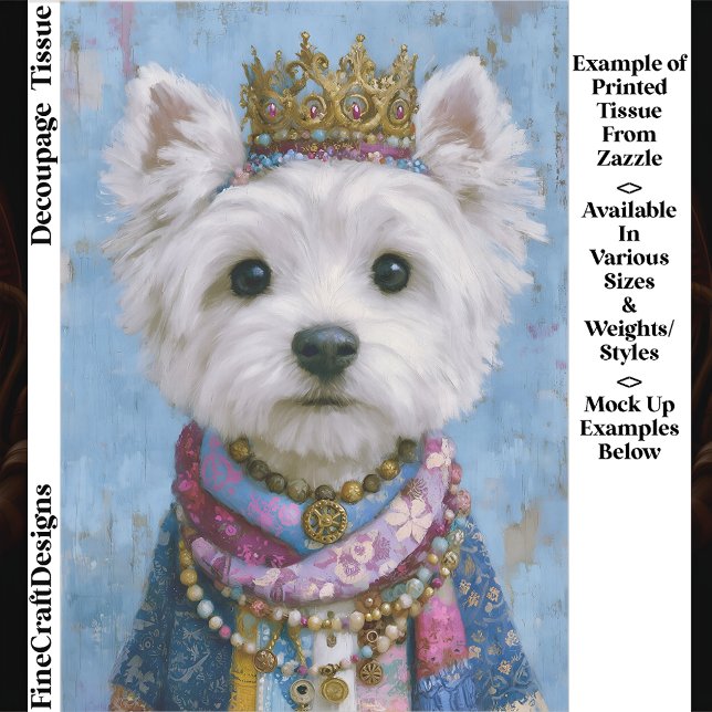 Papel De Seda Cute Boho Royal Westie Dog, Crown EV7 Decoupage (Criador carregado)