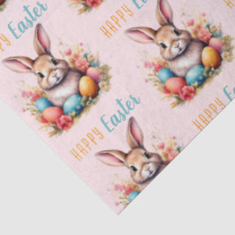 Papel De Seda Cute Bunny Colorful Eggs Flowers Happy Easter