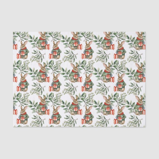 Papel De Seda Cute Bunny Rabbit Christmas Tissue Paper (Frente )