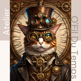 Papel De Seda Cute Cat Steampunk with Hat 13X19