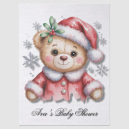 Papel De Seda Cute Christmas Bear and Snowflakes Baby Shower
