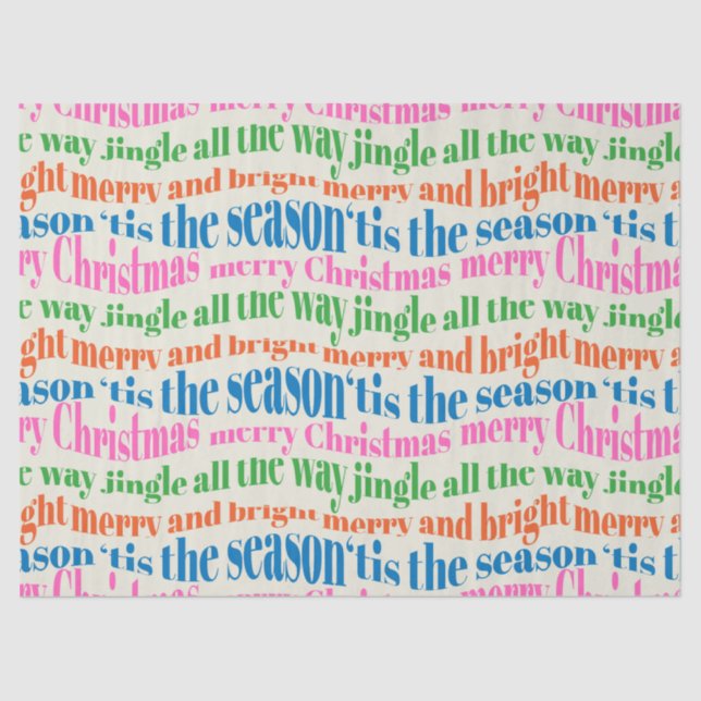 Papel De Seda Cute Colorful Retro Christmas Script Decoupage (Frente )