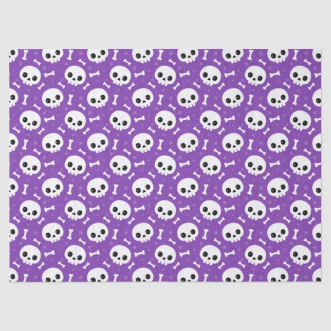Papel De Seda Cute Crânio Roxo e Ossos Padrão de Halloween (Frente )