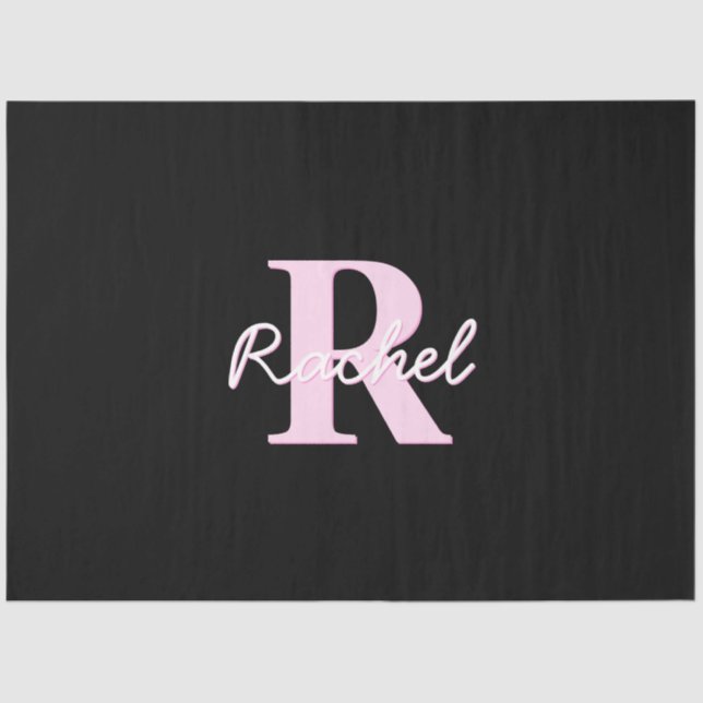 Papel De Seda Cute Customizable Monogram | Light Pink & Black (Frente )