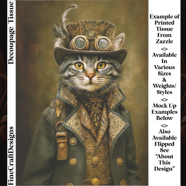Papel De Seda Cute Dapper Steampunk Tabby Cat ET7L Decoupage  (Criador carregado)