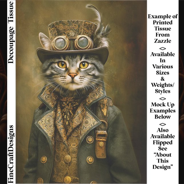 Papel De Seda Cute Dapper Steampunk Tabby Cat ET7R Decoupage  (Criador carregado)