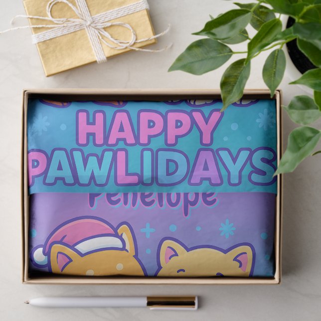 Papel De Seda Cute Dog Christmas Pawlidays Blue Purple Kawaii (Presente)
