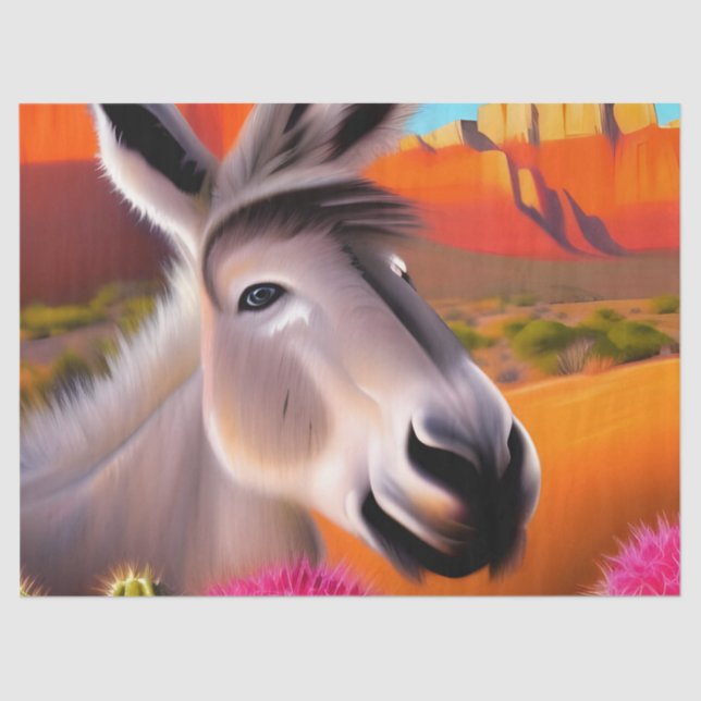 Papel De Seda Cute Donkey com cacto em flor (Frente )