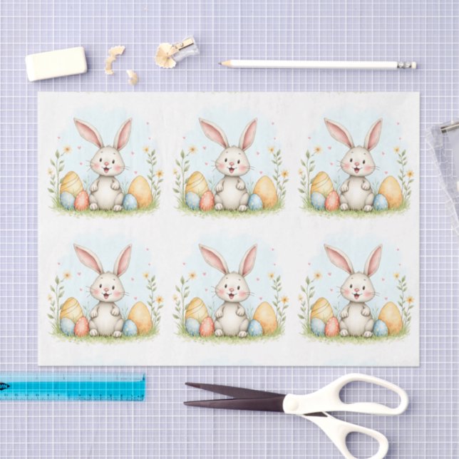 Papel De Seda Cute Easter Bunny And Eggs Trendy Collection (Arte )