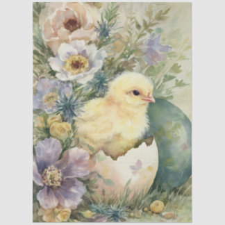 Papel De Seda Cute Easter Chick Spring Wildflowers Watercolor