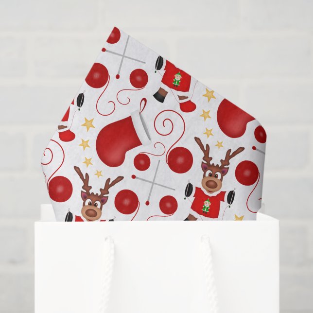 Papel De Seda Cute Festive Red Christmas Reindeer (Sacola de presentes)