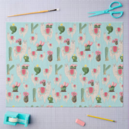 Papel De Seda Cute Fiesta Llama & Cactus Pattern