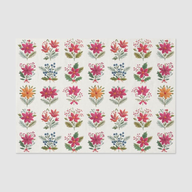 Papel De Seda Cute Floral Folk Christmas (Frente )