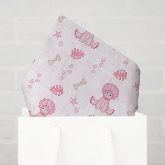 Papel De Seda Cute Girls Birthday Pink Dinosaur (Sacola de presentes)
