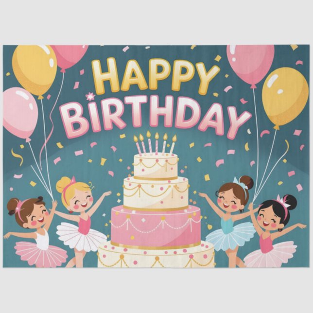 Papel De Seda Cute Happy Birthday ballerina theme (Frente )
