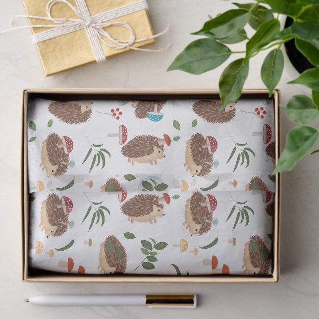 Papel De Seda Cute Hedgehog Mushrooms Woodland Forest Animal (Presente)
