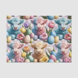 Papel De Seda Cute Highland Cow Easter Tulips Pastel
