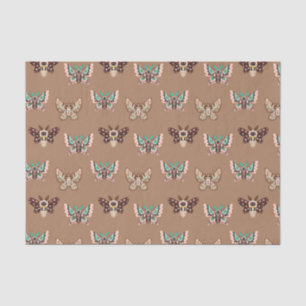 Papel De Seda Cute Kawaii Chibi Moths em Café Tan
