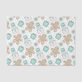 Papel De Seda Cute Kids Blue Festive Christmas Gingerbread