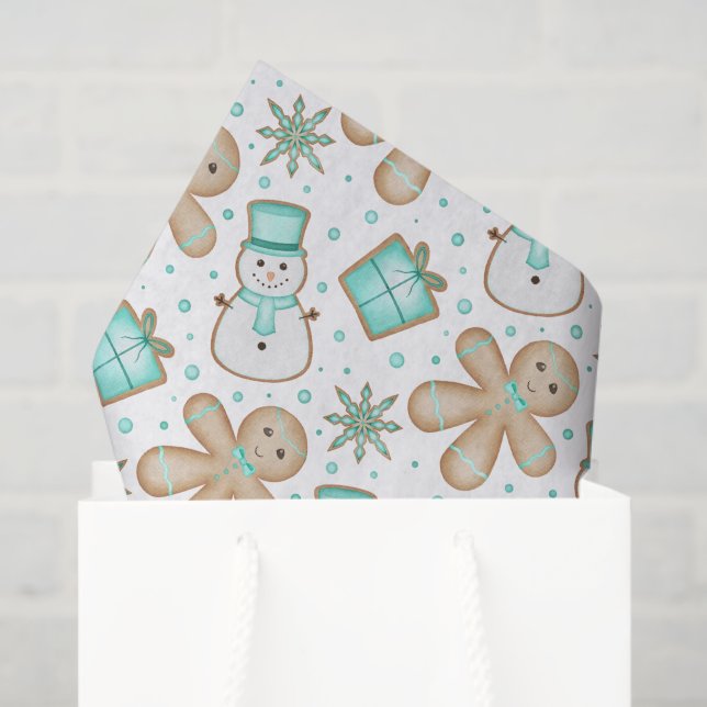 Papel De Seda Cute Kids Blue Festive Christmas Gingerbread (Sacola de presentes)