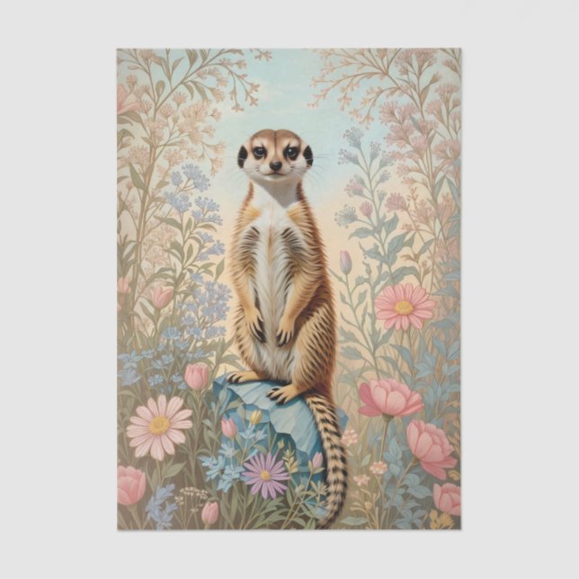 Papel De Seda Cute Little Meerkat Pastel Floral (Frente )