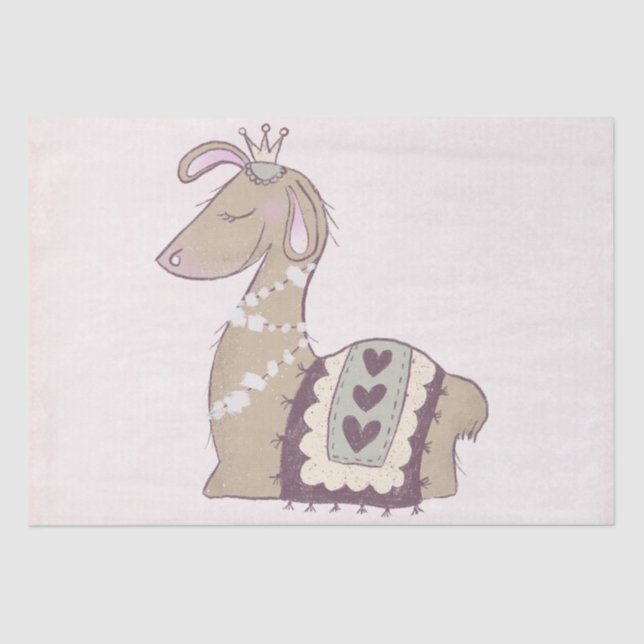 Papel De Seda Cute Llama Princess Vestindo uma Coroa (Frente )