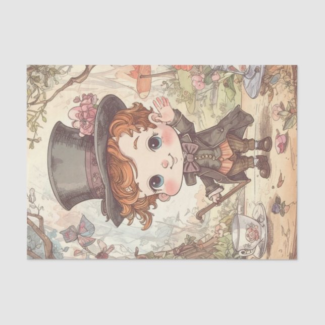 Papel De Seda Cute Mad Hatter Whimsical Wonderland Woodland Art (Frente )