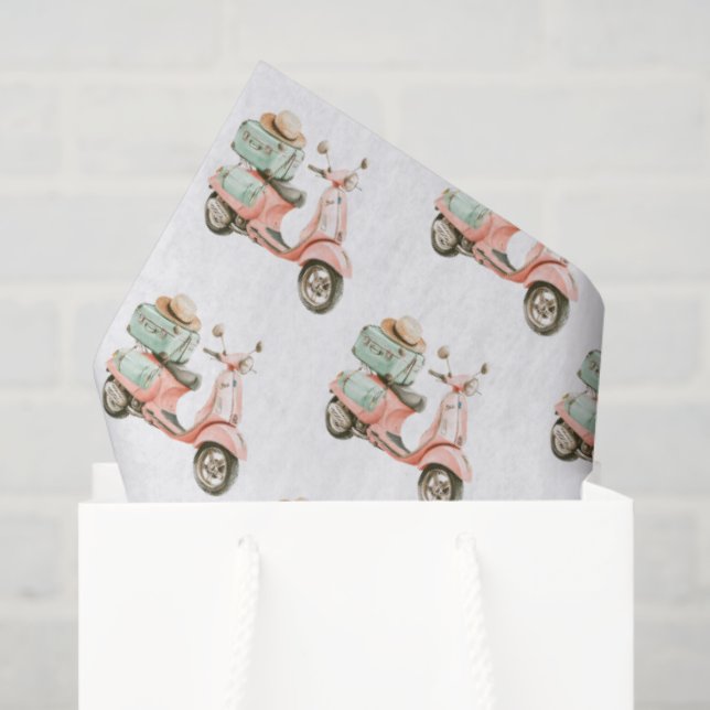 Papel De Seda Cute Pink and Aqua Coastal Scooter (Sacola de presentes)