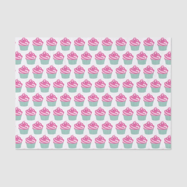 Papel De Seda Cute Pink Cupcakes Pattern Pastel Pink (Frente )