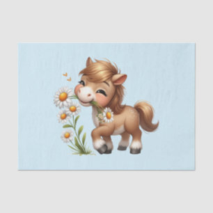 Papel De Seda Cute Pony Eating Daisies