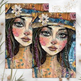 PAPEL DE SEDA CUTE QUIRKY BOHO GIRL DECOUPAGE