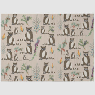 Papel De Seda Cute Raccoon em Pine Forest Pattern