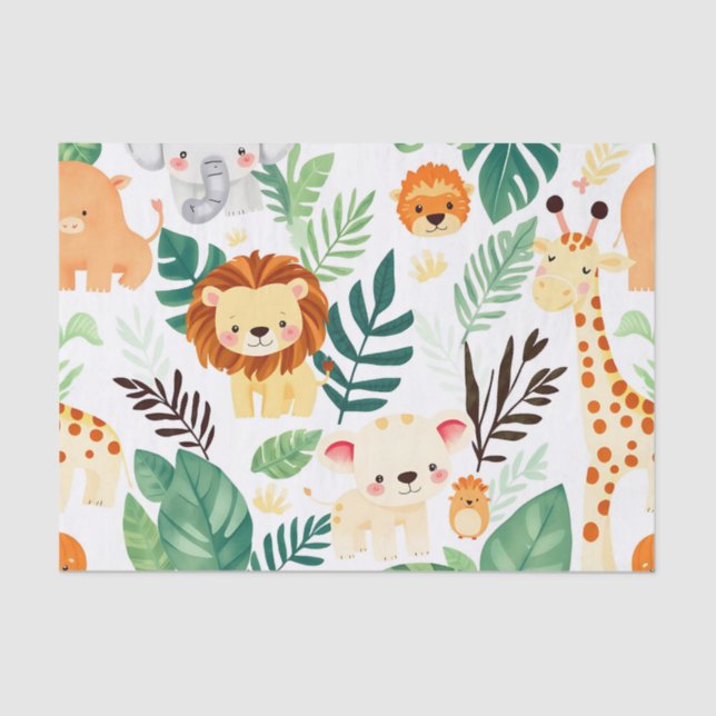 Papel De Seda Cute Safari Animals Jungle Pattern (Frente )