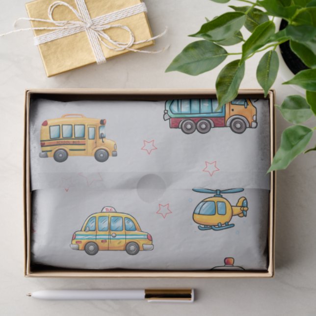 Papel De Seda Cute Service Vehicles  (Presente)