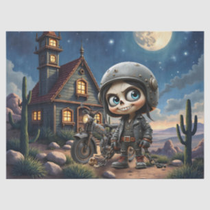 Papel De Seda Cute Skull Biker Passeio ao Luar pelo Deserto