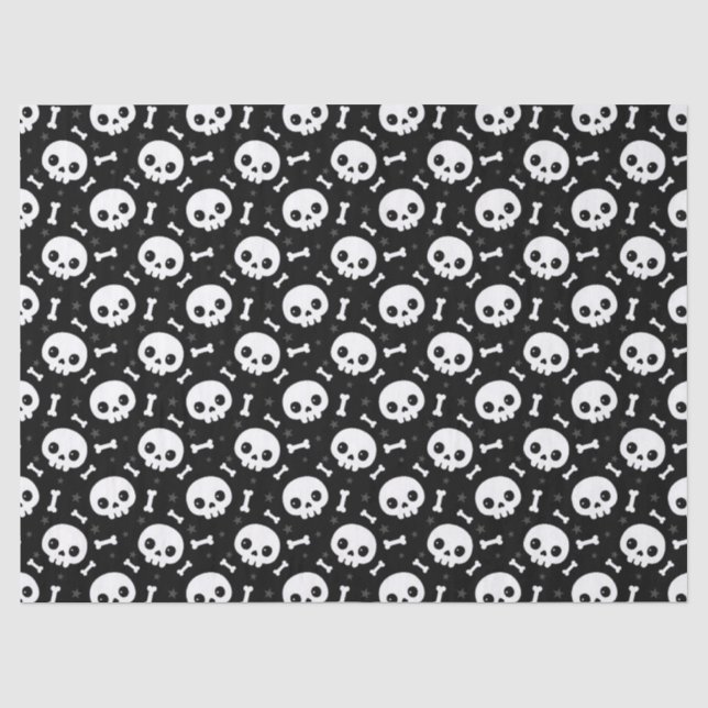 Papel De Seda Cute Skull & Bones Padrão de Halloween (Frente )